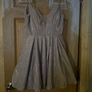 Tan Cream Mini Fit and Flare Sundress with V-neck for Cocktail